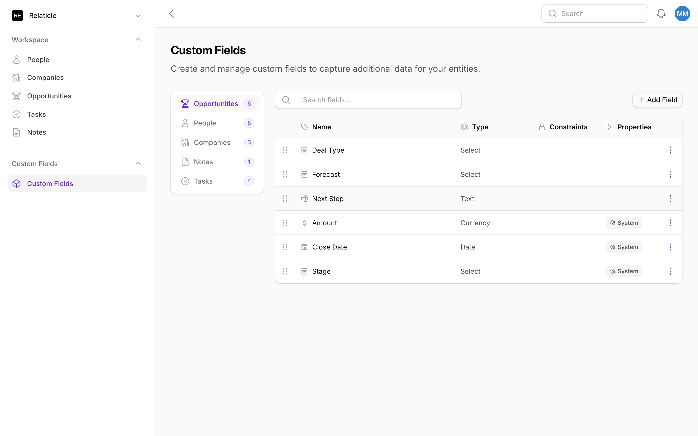 Relaticle CRM — Custom Fields